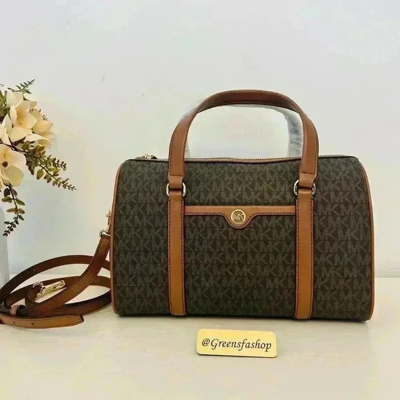 MICHAEL KORS JST TRAVEL MEDIUM DUFFLE SATCHEL SHOULDER CROSSBODY BAG MK BROWN - Picture 4 of 12